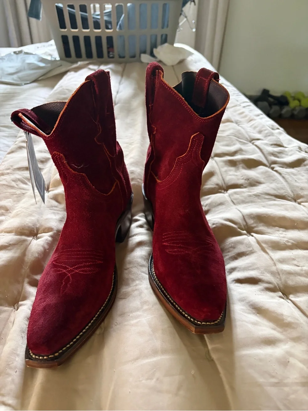 Lucchese Elena Wine Suede Western Ankle Boots